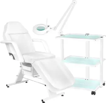 Set kozmetik Activeshop 202 Basic + 1040 + S5, karrige dhe tavolinë kozmetike, llambë LED me lupë, e bardhë