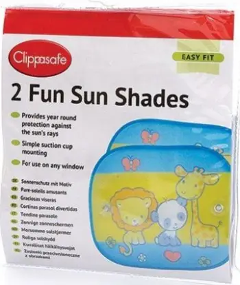 Perde dielli për makinë Clippasafe Fun Sun Shades, set 2 copë, shumëngjyrëshe