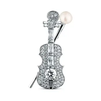 Karficë për femra JwL Luxury Pearls Violin JL0872, e argjendtë/ e bardhë