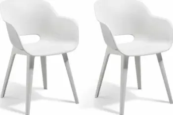 Set 2 karrige kopshti Keter Akola, me mbështetëse krahësh, të grumbullueshme, të bardha
