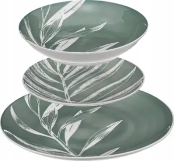 Set pjatash Secret De Gourmet Greenpalm, 18 copë, porcelan, jeshile e bardhë