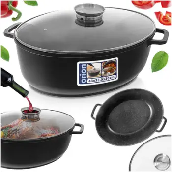 Tavë pjekjeje Orion GRANDE, 12L, ovale me kapak, alumini granit, e zezë