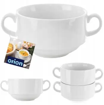 Tas supë porcelani Orion, me dy doreza, i bardhë