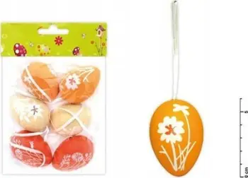 Ornamente Pashke vezë plastike, set 6 copë, 6cm, portokalli