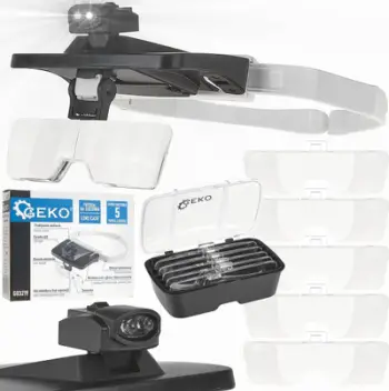 Lupë koke Geko G603219, me dritë LED, 5 lente këmbyese, e bardhë