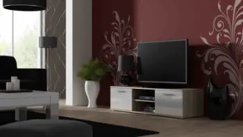 Komodë TV Bed Meble Soho 140, dekor lis, e bardhë me shkëlqim