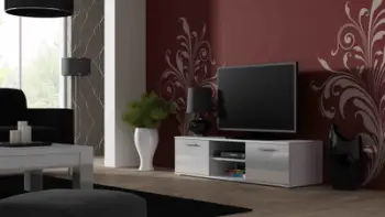 Komodë TV Bed Meble Soho 140, me rafte, e bardhë me shkëlqim