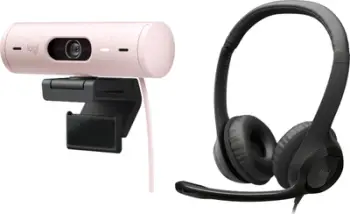 Set webcam dhe kufje Logitech Brio 500 Rose + H390, Full HD, USB, rozë