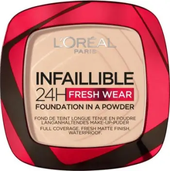 Puder kompakte L'Oreal Paris Infallible 24H Fresh Wear, mbulim i plotë, efekt mat, multi