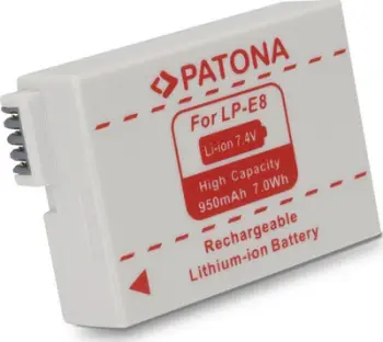 Bateri fotoaparati Patona Pro Canon LP-E8, 950mAh, 7.4V, e bardhë