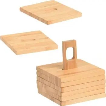 Set nënfilxhanësh prej druri, 6 copë, 9x9 cm, me mbajtëse druri