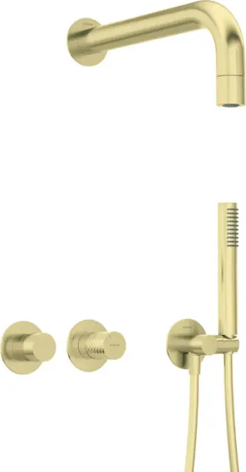 Set i fshehtë dushi Deante NHS R0XK, kokë dushi rain, bronz inox, ari i furçuar