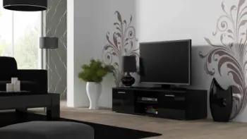 Komodë TV Cama Meble Soho 140, MDF me shkëlqim, e zezë