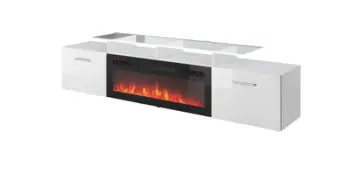 Kabinet TV ROVA me oxhak elektrik, 190 cm, xham, i bardhë