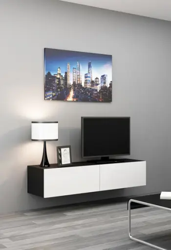 Komodë TV Cama Meble Vigo 140, 140x40x30cm, shkëlqim bardh e zi