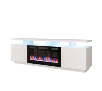 Komodë TV Bed Meble Eva, oxhak elektrik, 180x40x52cm, e bardhë me shkëlqim
