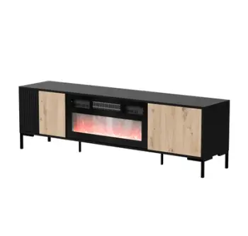Komodë Cama Meble Merci RTV, 180x40x53.5 cm, me oxhak elektrik, e zezë me oak