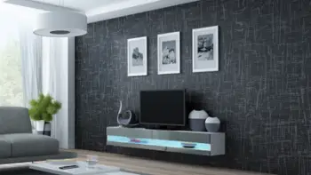Komodinë TV Cama Meble RTV Vigo 180, 180cm, e bardhë gri me shkëlqim