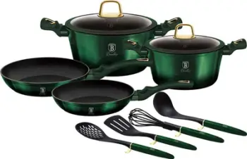Set tenxhere dhe tiganë Berlinger Haus BH-7039, 15 pjesë, turbo induction, jeshile metalike