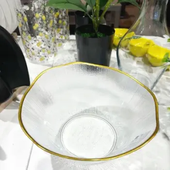 Enë shërbyese Lunas Home Serving Bowl Glass Gold, 27 cm, 2.8L, transparente me ari
