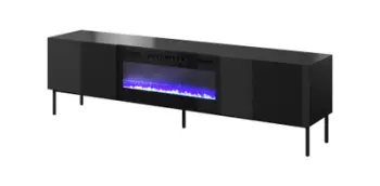 Komodë TV Cama Meble Slide 200K, oxhak elektrik, 200x40x57 cm, e zezë