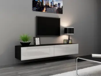Komodë TV Bed RTV VIGO180, 180cm, panel druri, e zezë me të bardhë