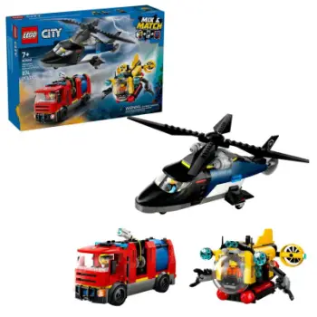 Set ndërtimi LEGO City 60462, Helicopter Fire Engine Submarine, 874 pjesë, shumëngjyrësh