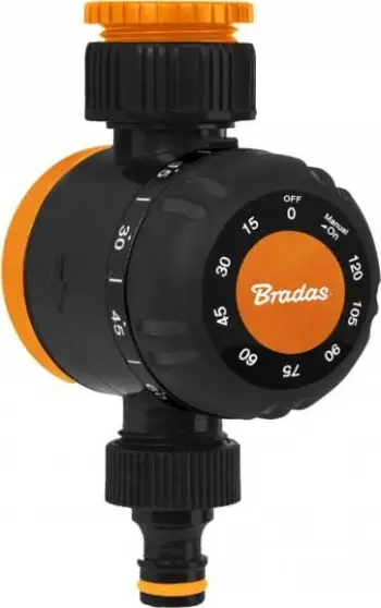 Kohëmatës mekanik uji Bradas ECO-3131, deri 120 min, lidhje 1" 3/4", i zi portokalli