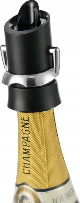Tapë shampanje Vacu Vin Champagne Saver, mbyllje hermetike, me grykë shërbimi, e zezë