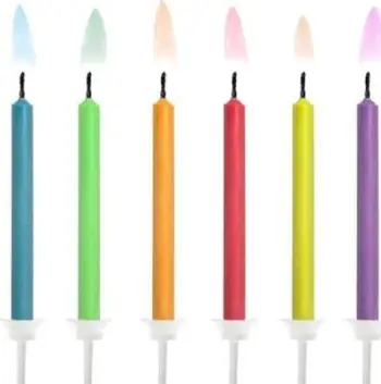 Qirinj torte Birthday Candles Colorful Flames, flakë shumëngjyrëshe, 6 copë, të shumëngjyrshëm