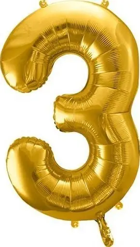 Balon folie PartyDeco numri 3, 86 cm, ari metalik