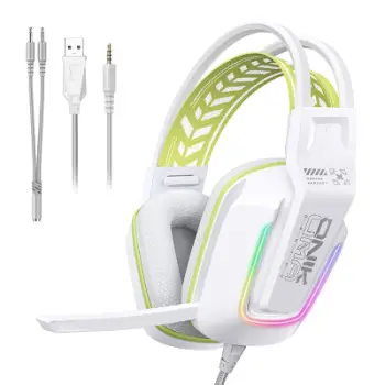 Kufje gaming Onikuma X13, mikrofon me anulim zhurme, drita RGB, të bardha
