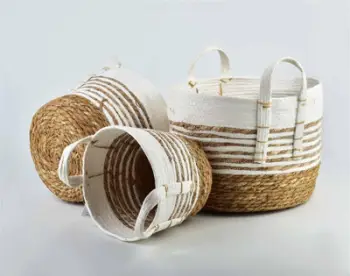 Set shporta ruajtjeje Mondex Bali, 3 copë, bari deti, natyrale me të bardhë