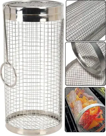 Shportë grilli cilindrike BBQ, çelik inox, 20 cm, ngjyrë argjendi
