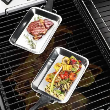 Set tiganësh skare HI BBQ Grill Pan, 6 pjesë, çelik inox, argjendtë