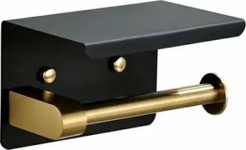 Mbajtës letre higjienike AG887A, me raft, çelik inox, i zi dhe ari