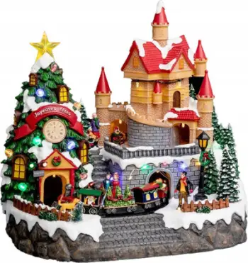 Figurë dekorative Fééric Lights and Christmas Christmas Town Holidays Santa's House, LED shumëngjyrëshe, me muzikë