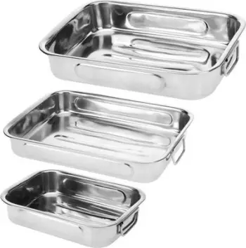 Set tepsish pjekjeje inox, 3 copë, çelik inox, ngjyrë argjendi
