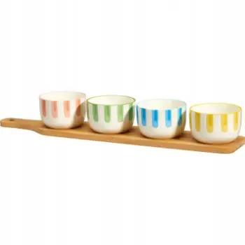 Set tasa snack Bamboo FIKA, 4 x 125 ml, tabaka bambuje me dorezë, ngjyrë natyrale