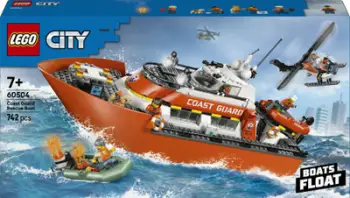 Lodër LEGO City Coast Guard Rescue Boat 60504, anije shpëtimi me helikopter, shumëngjyrëshe
