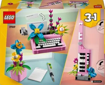 Lodër LEGO Creator 3 in 1 Typewriter with Flowers 31169, set ndërtimi dekorativ, shumëngjyrësh