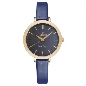 Orë dore për femra G.Rossi 11389A-6F3, mekanizëm kuarc, rrip lëkure, blu