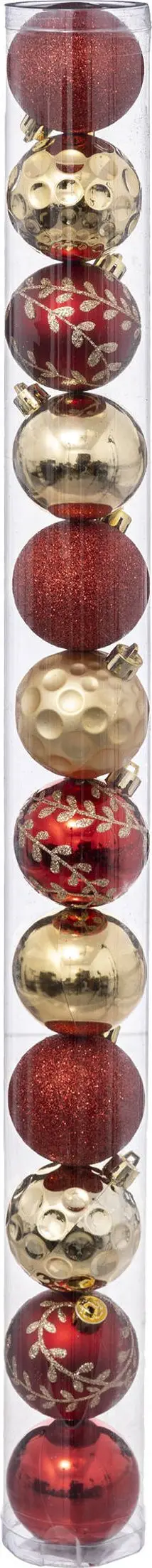Toptha dekorativë pemë Vitit të Ri Red Gold, 6 cm, set 12 copë, të kuq e të artë