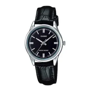 Orë dore Casio LTP V005L 1AUDF për femra, analoge, rrip lëkure, e zezë