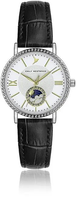 Orë dore për femra Emily Westwood Croco Black Silver EKB-BC001Q18S, e zezë