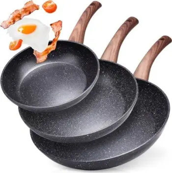 Set tiganësh jo-ngjitës graniti, 3 copë, për të gjitha sobat, i përshtatshëm për makinën larëse enësh