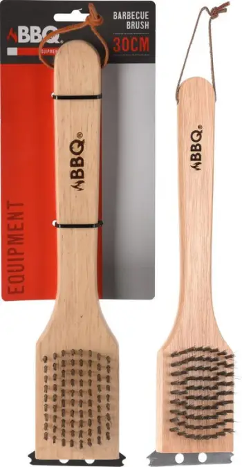 Furçë pastrimi BBQ Equipment, 30cm, dorezë druri, natyrale