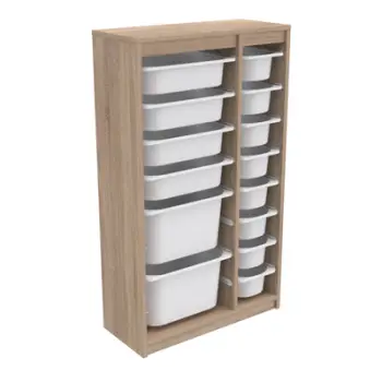 Komodë Sani HM18202.03, 14 sirtarë plastikë, 69x29.6x112.2cm, sonoma me sirtarë të bardhë
