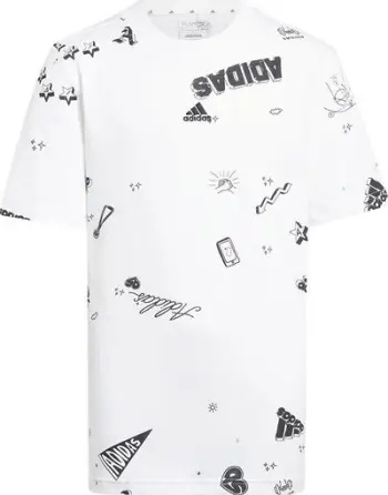 Bluzë adidas Logo Print, pambuk 100%, me mëngë të shkurtra, e bardhë