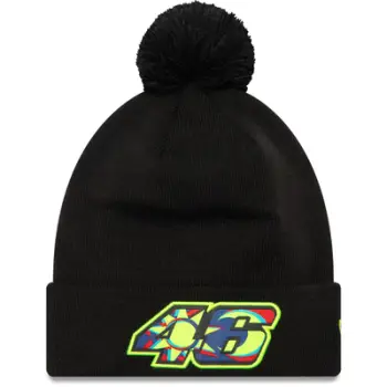 Kapelë dimërore Era VR46 Graphic Overlay Bobble Knit Beanie, për të rritur unisex, e zezë